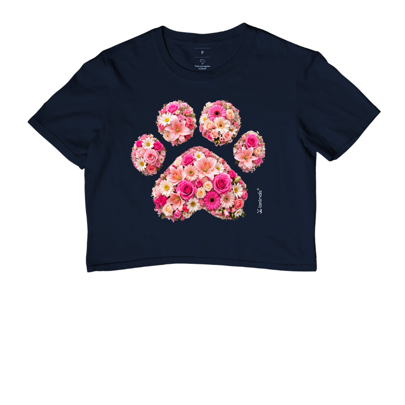 Camiseta Cropped Pata em Flor - Pets - Afeto