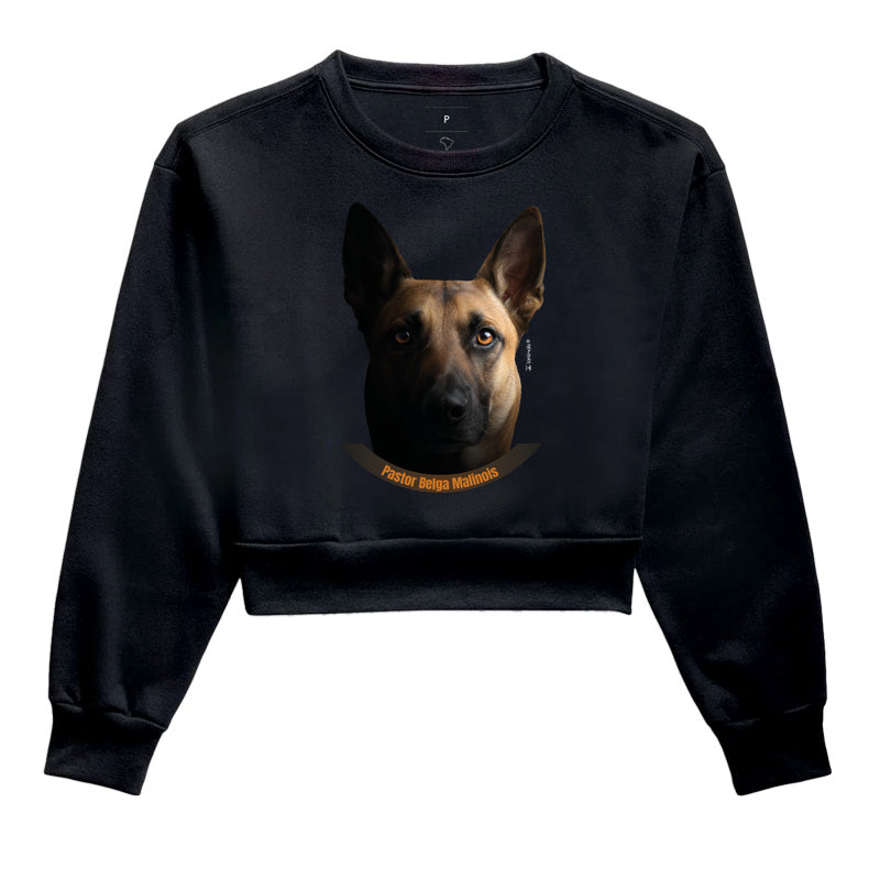 Moletom Cropped  Malinois cor Preta - Face