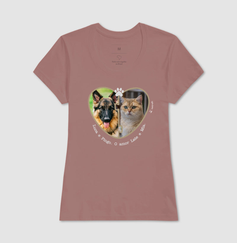 Camiseta Coração Puzzle Foto Pet - Personalizada