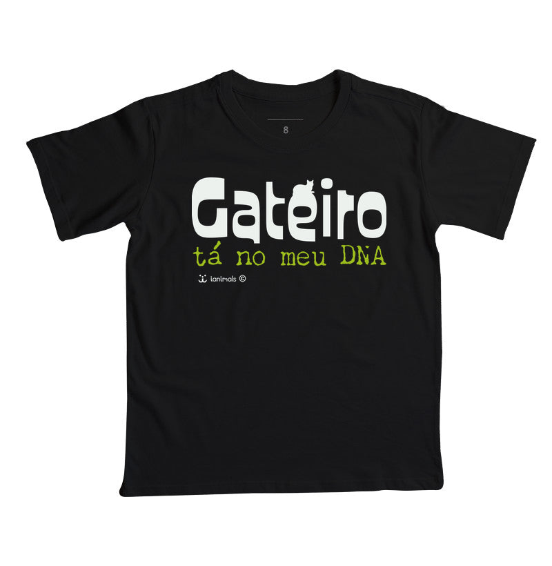 Camiseta Infantil Gateiro tá no meu DNA - Afeto