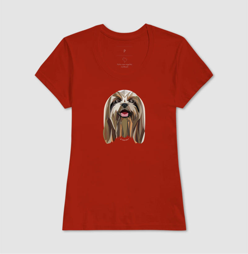 Camiseta Shih Tzu Pelo Longo Castanho - Geoma
