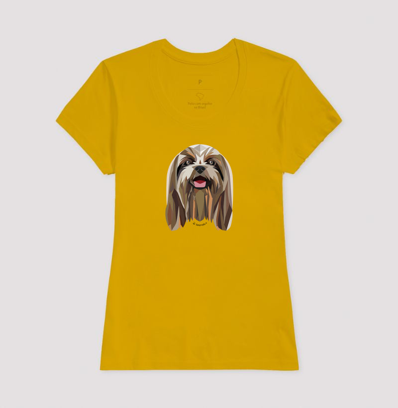 Camiseta Shih Tzu Pelo Longo Castanho - Geoma