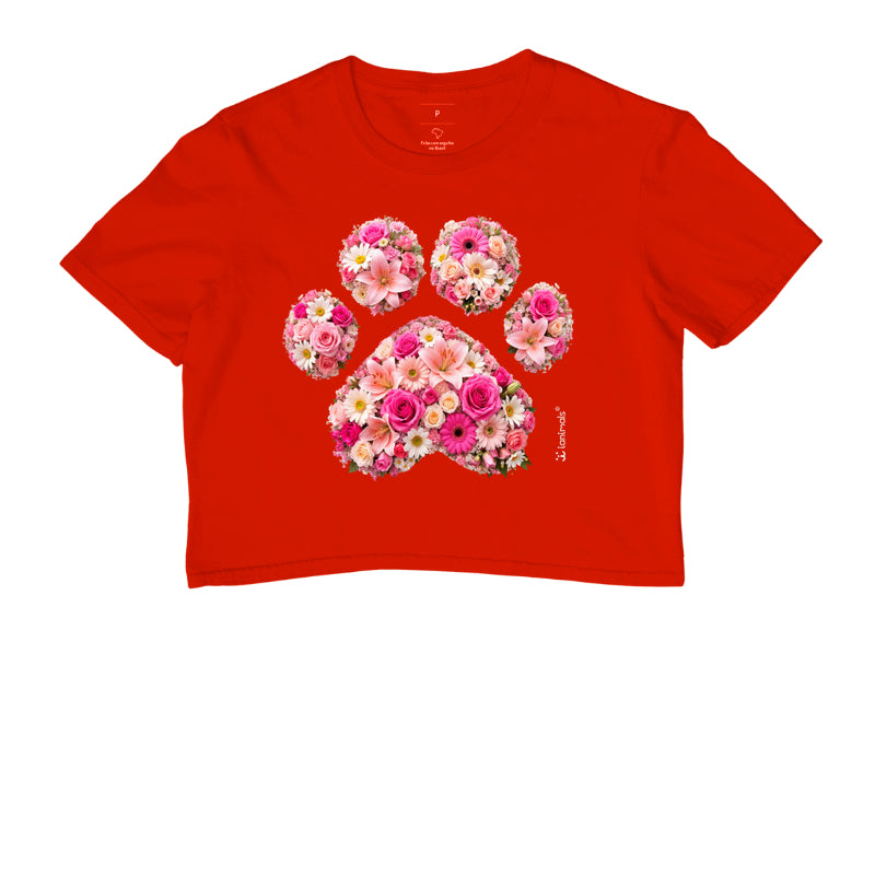 Camiseta Cropped Pata em Flor - Pets - Afeto