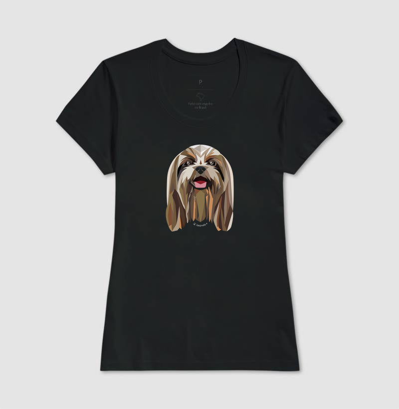 Camiseta Shih Tzu Pelo Longo Castanho - Geoma