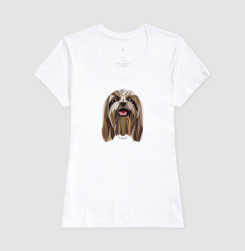 Camiseta Shih Tzu Pelo Longo Castanho - Geoma
