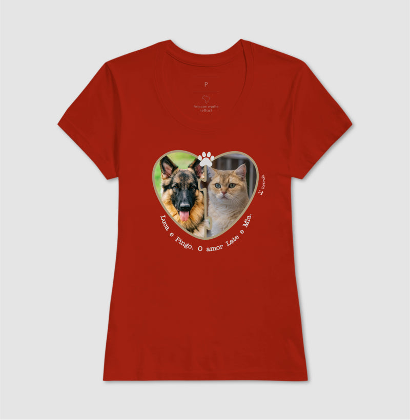 Camiseta Coração Puzzle Foto Pet - Personalizada