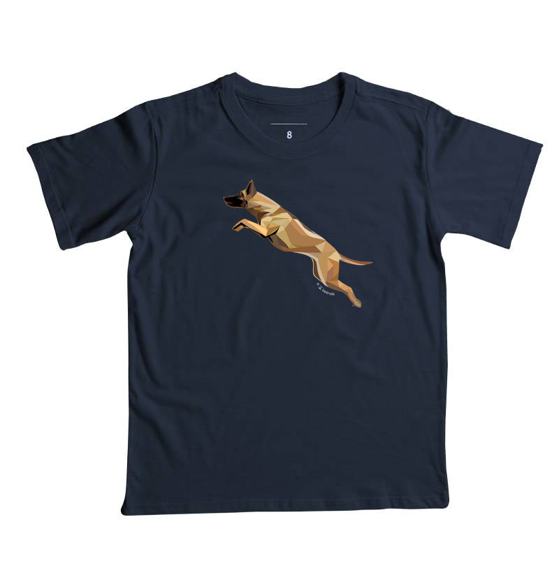 Camiseta Infantil Malinois Saltando - Perfil / Geoma