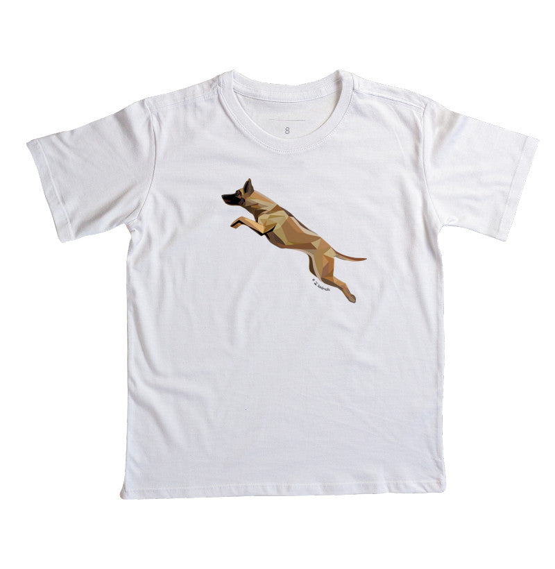 Camiseta Infantil Malinois Saltando - Perfil / Geoma