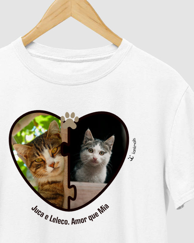 Camiseta Coração Puzzle Foto Pet - Personalizada
