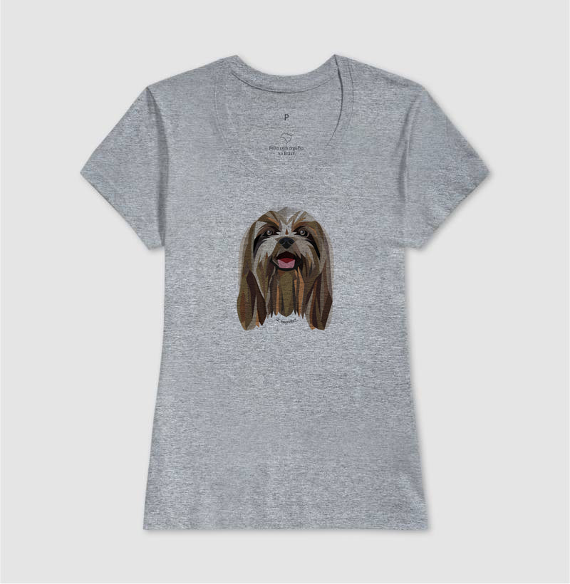 Camiseta Shih Tzu Pelo Longo Castanho - Geoma