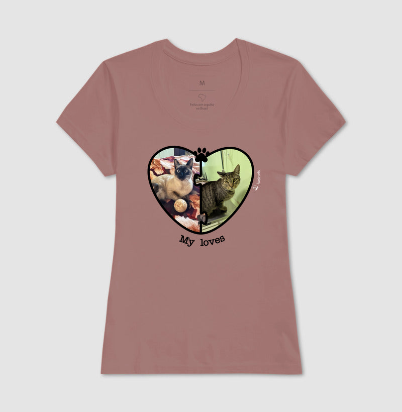 Camiseta Keila - Gatos - Coração Puzzle - Personalizada