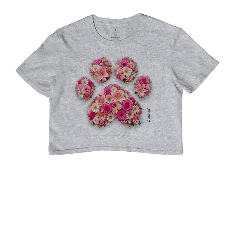 Camiseta Cropped Pata em Flor - Pets - Afeto