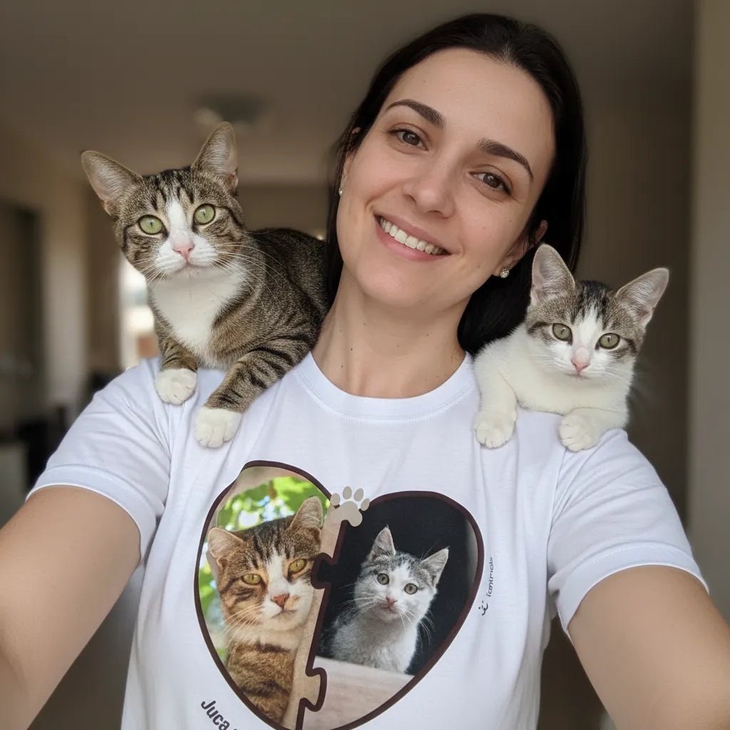 Camiseta Coração Puzzle Foto Pet - Personalizada