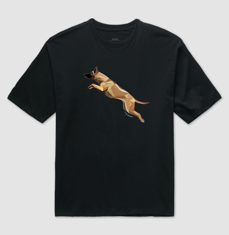 Camiseta Oversized Malinois Saltando - Perfil / Geoma