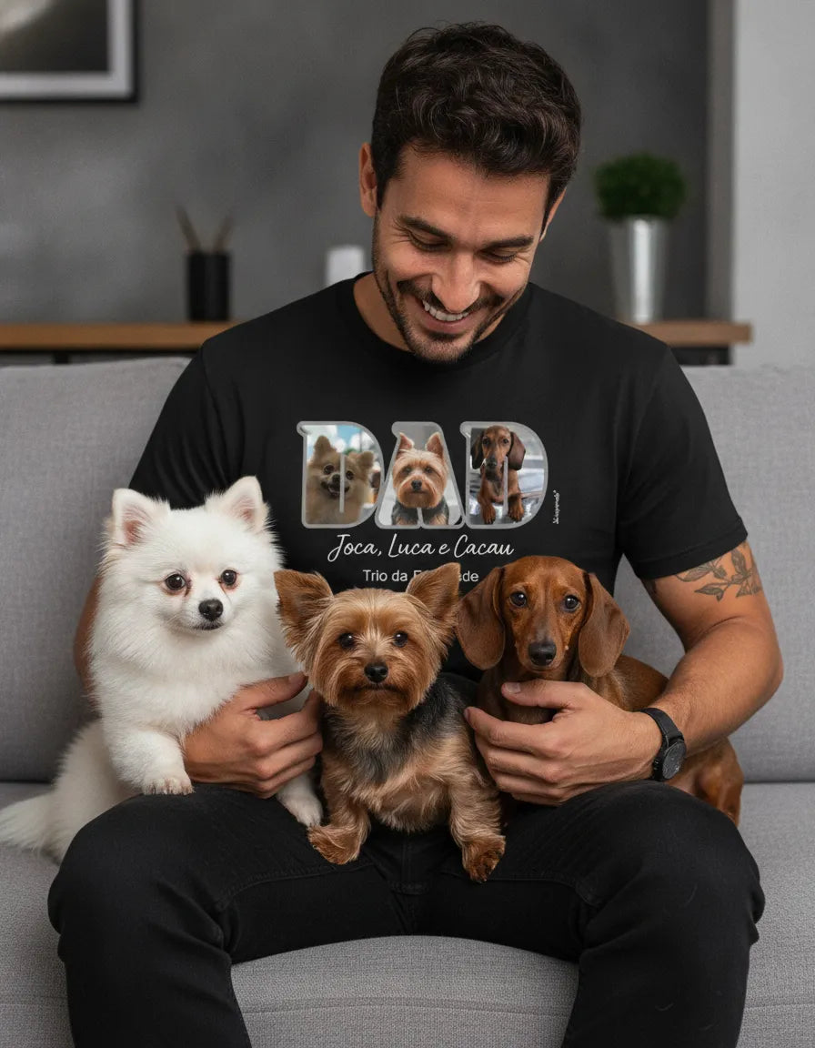 Camiseta DAD ou MOM Fotos - 1 ou 3 fotos - Personalizada | iAnimals