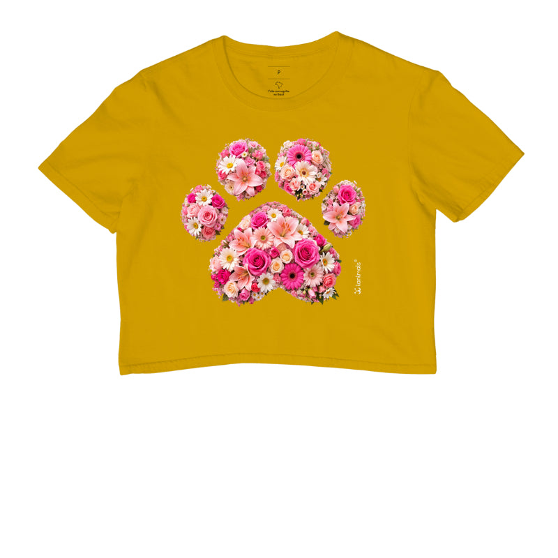 Camiseta Cropped Pata em Flor - Pets - Afeto