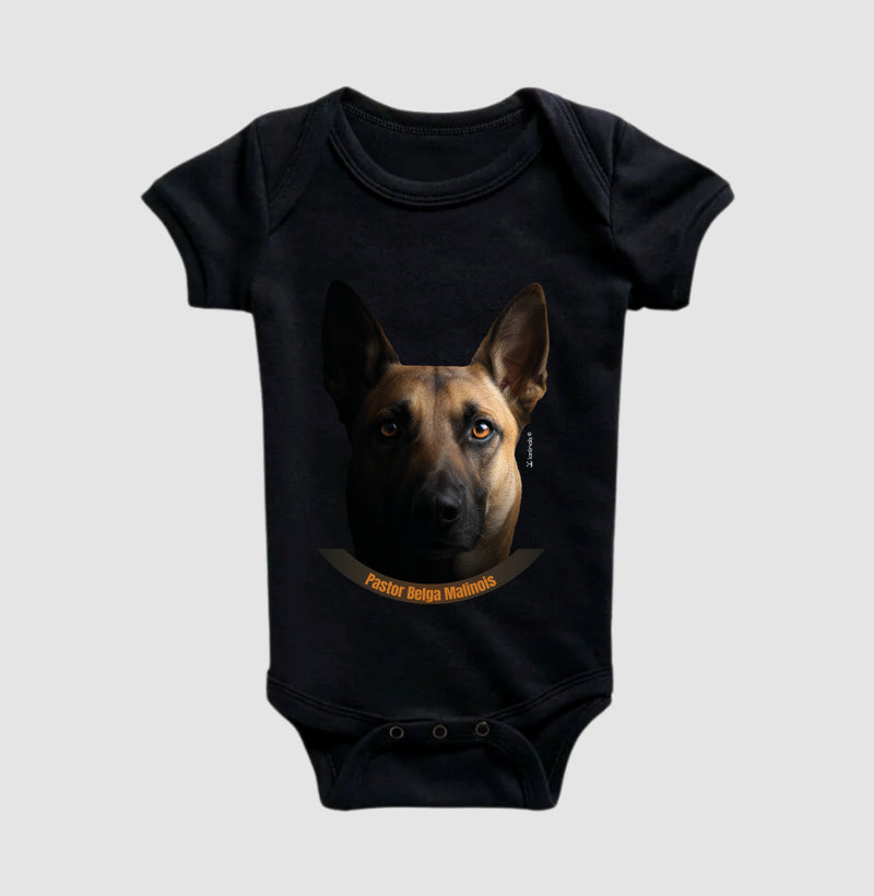 Body Infantil Malinois cor Preta - Face