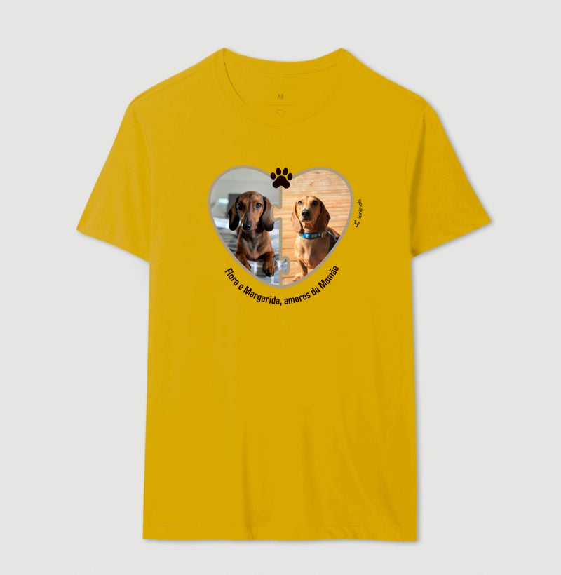 Camiseta Coração Puzzle Foto Pet - Personalizada