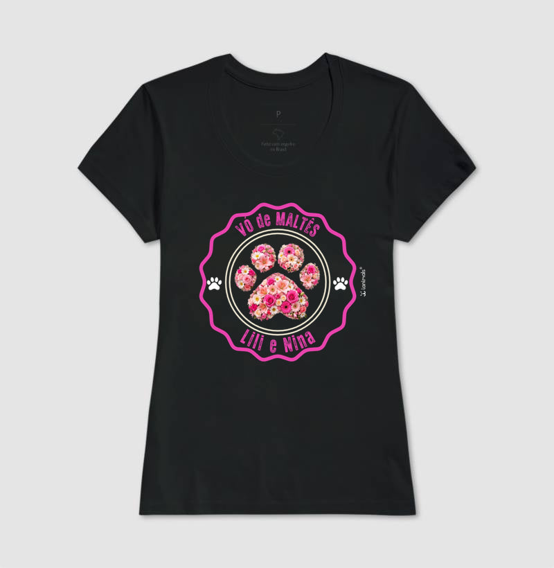 Camiseta Pata Floral com Nome do Pet - Personalizada