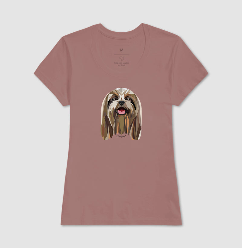 Camiseta Shih Tzu Pelo Longo Castanho - Geoma