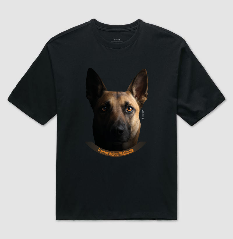 Camiseta Oversized Malinois cor Preta - Face