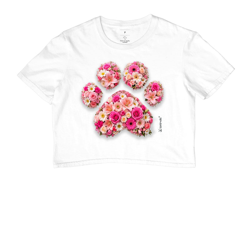 Camiseta Cropped Pata em Flor - Pets - Afeto