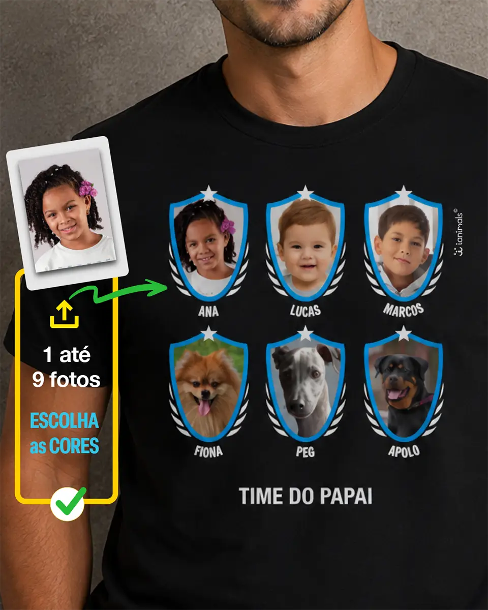 Camiseta Meu Time do Coração - 1  até 9 fotos - Personalizada