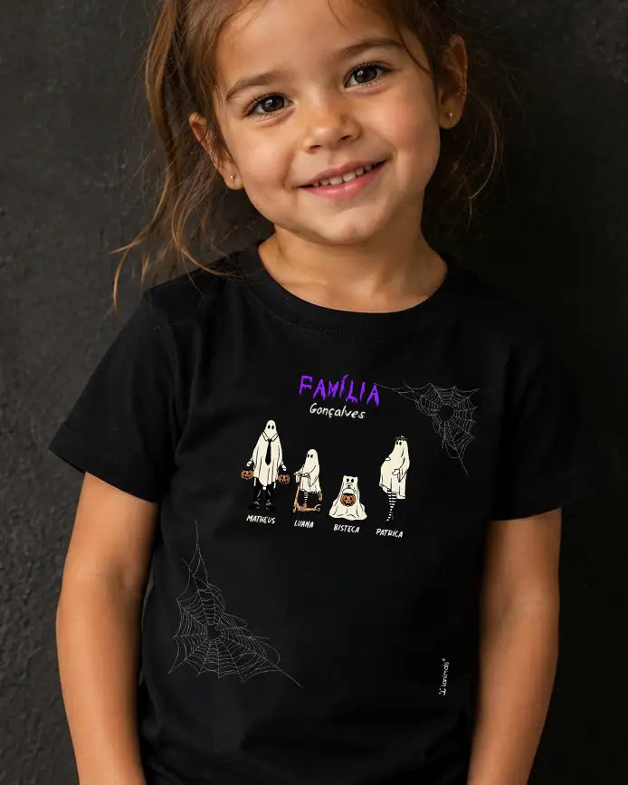 Camiseta Infantil Halloween Familia Ghost - até 10 nomes - Personalizada