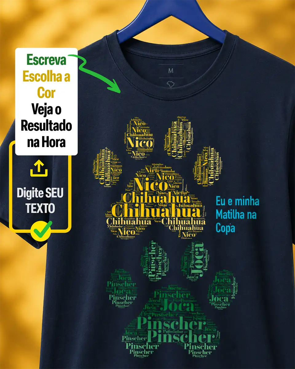 Camiseta Pata de Pet - Nuvem de Palavras - Personalizada | iAnimals