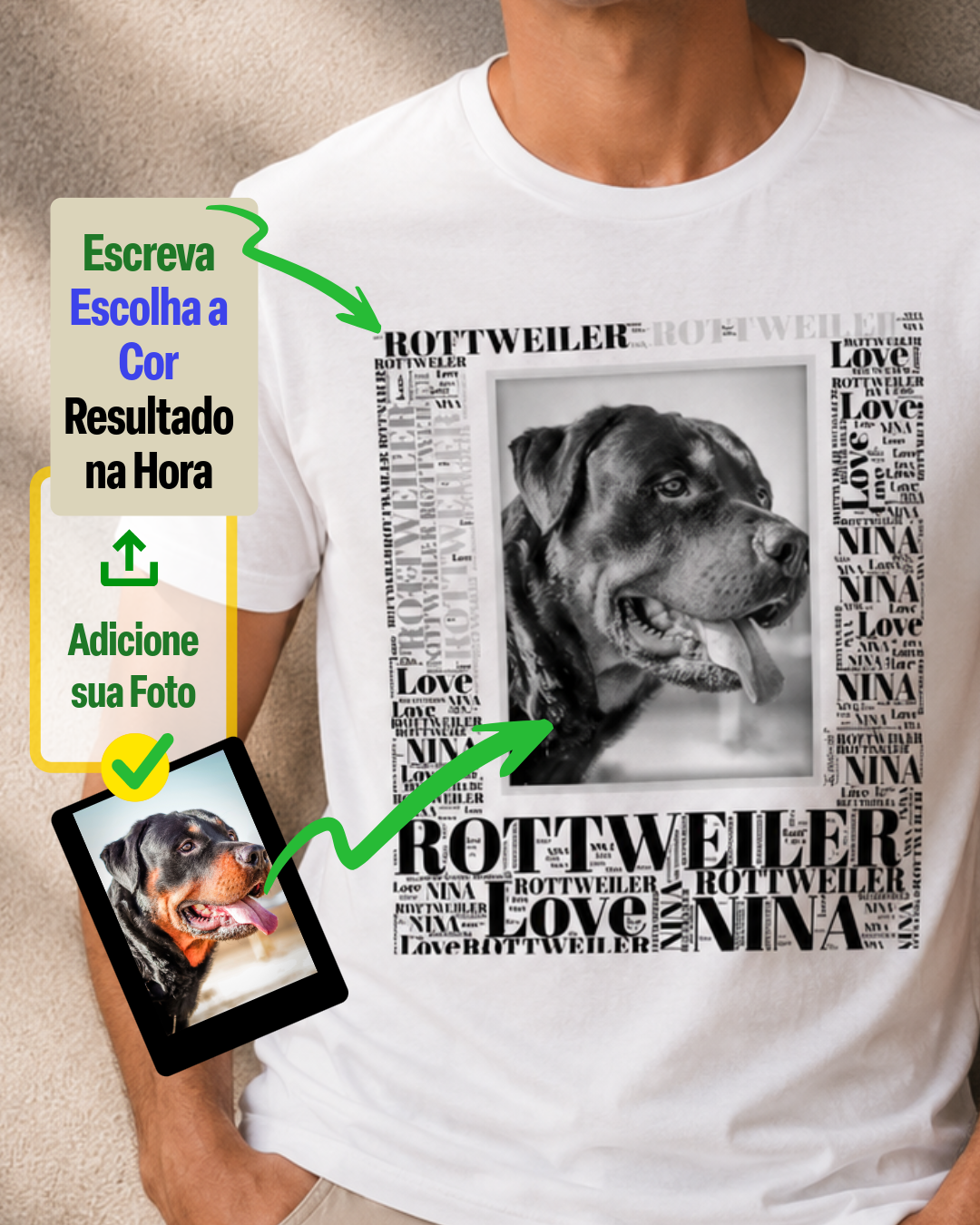 Camiseta Quadro Foto Pet - Nuvem de Palavras - Personalizada