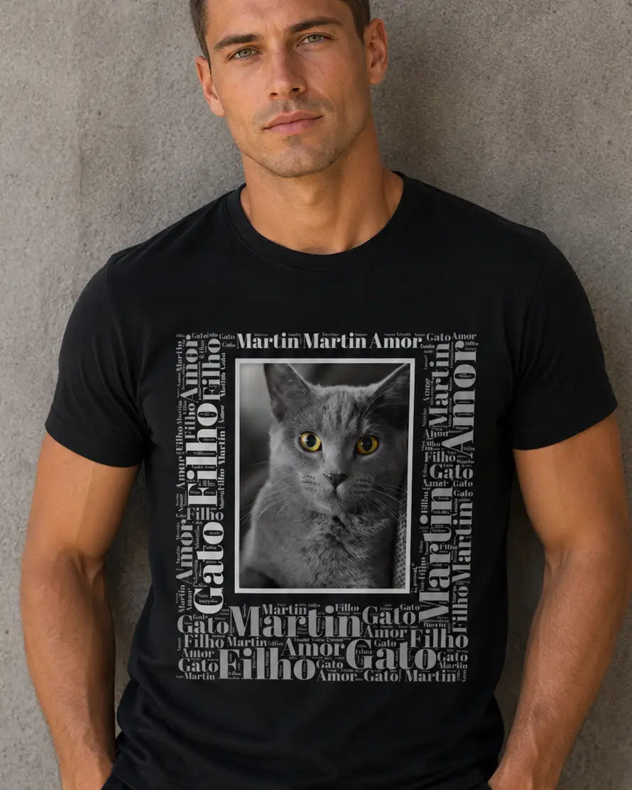 Camiseta Retrato & Moldura de Palavras - Personalizada