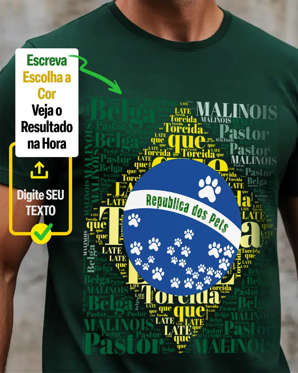 Camiseta Bandeira Brasil Pet - Nuvem de Palavras  - Personalizada