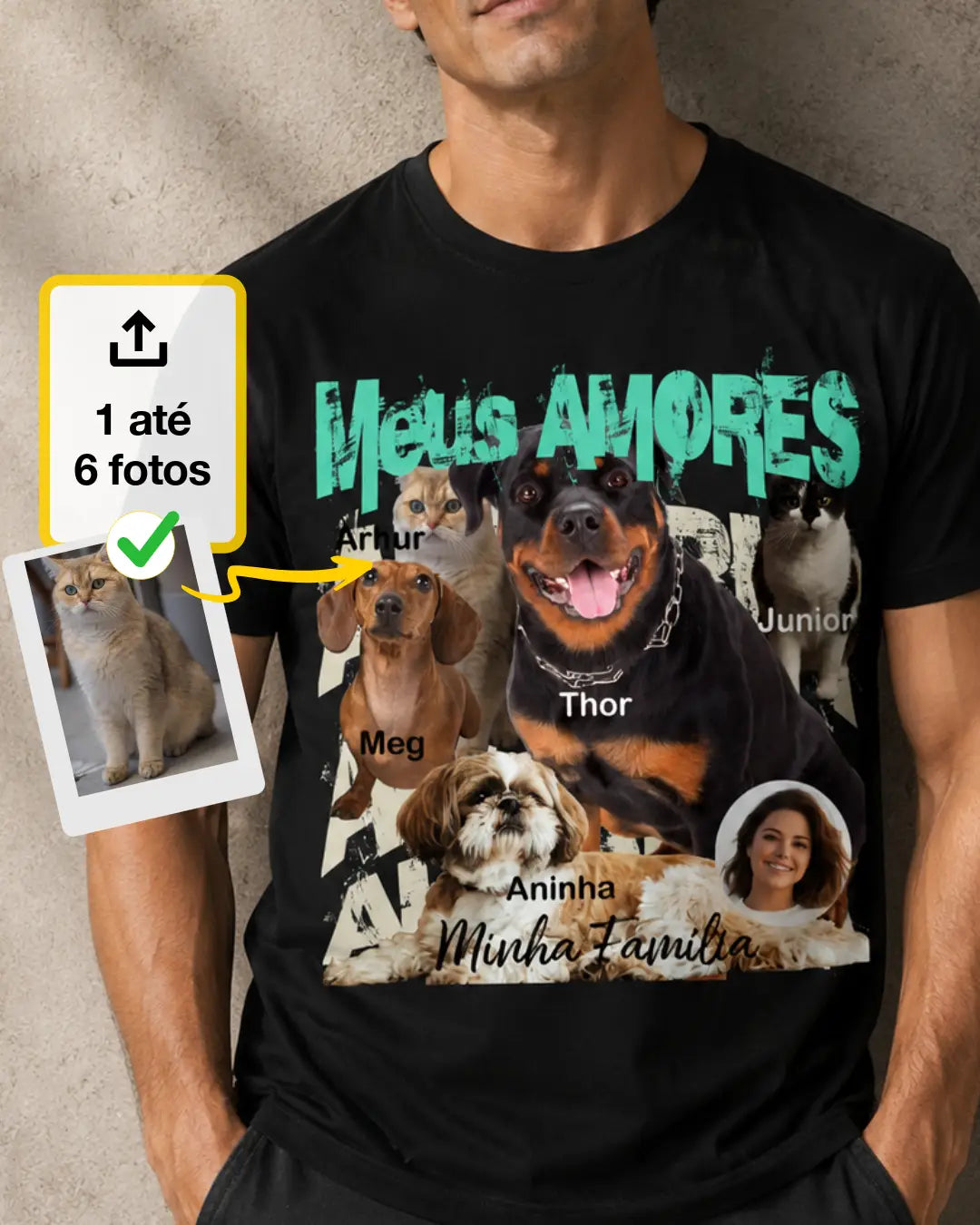 Camiseta Personalizada Bootleg Pets - até 6 fotos