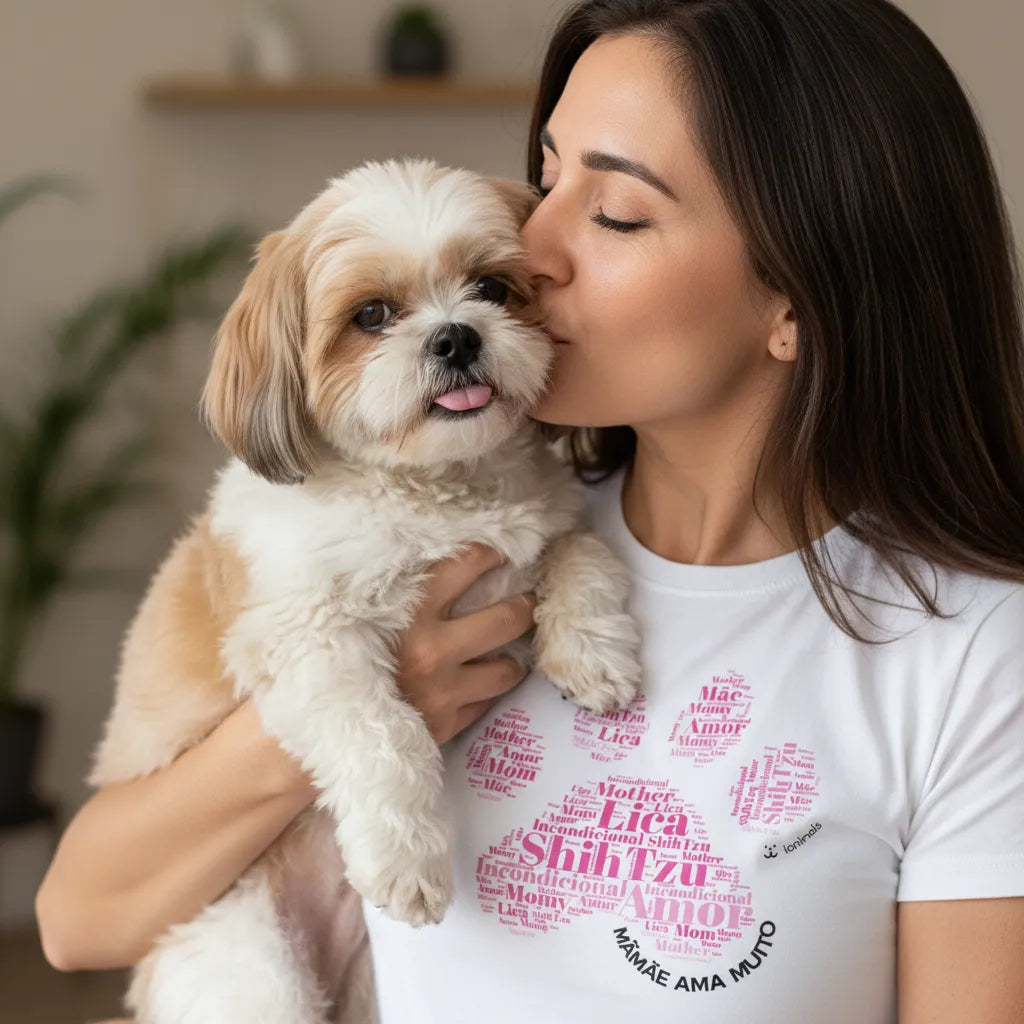 Camiseta Branca Shih tzu - nuvem de palavras - iAnimals -Personalizada