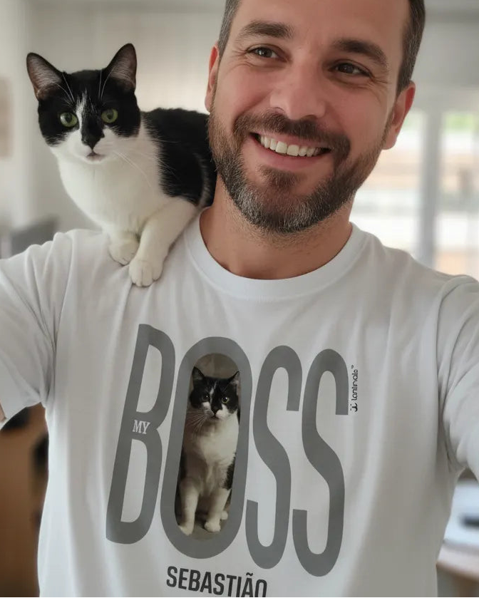 Camiseta My Pet My Boss - Gato - Com foto do Pet - Personalizada