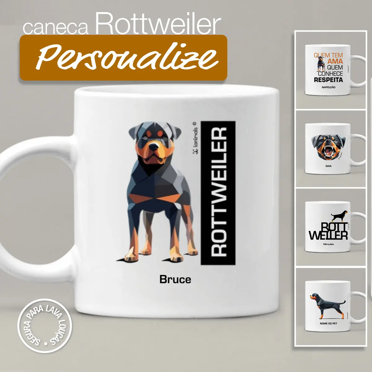 Caneca Rottweiler Personalizada