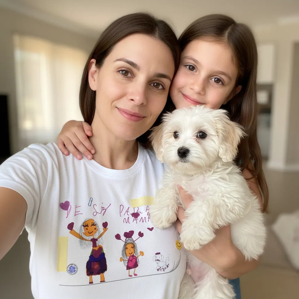 Camiseta Desenho de Criança com Pet - Personalizada