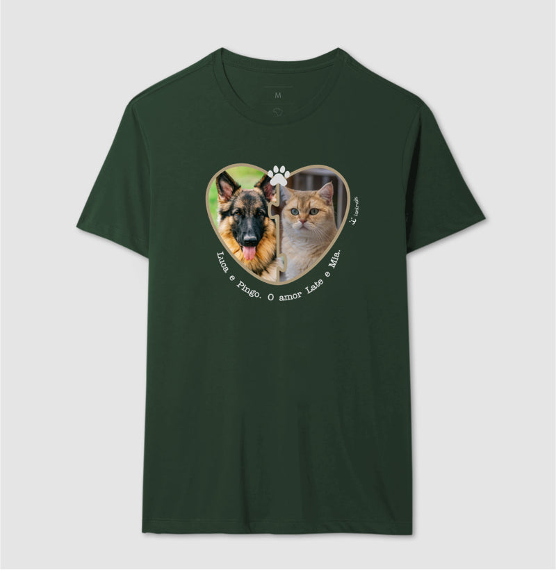 Camiseta Coração Puzzle Foto Pet - Personalizada