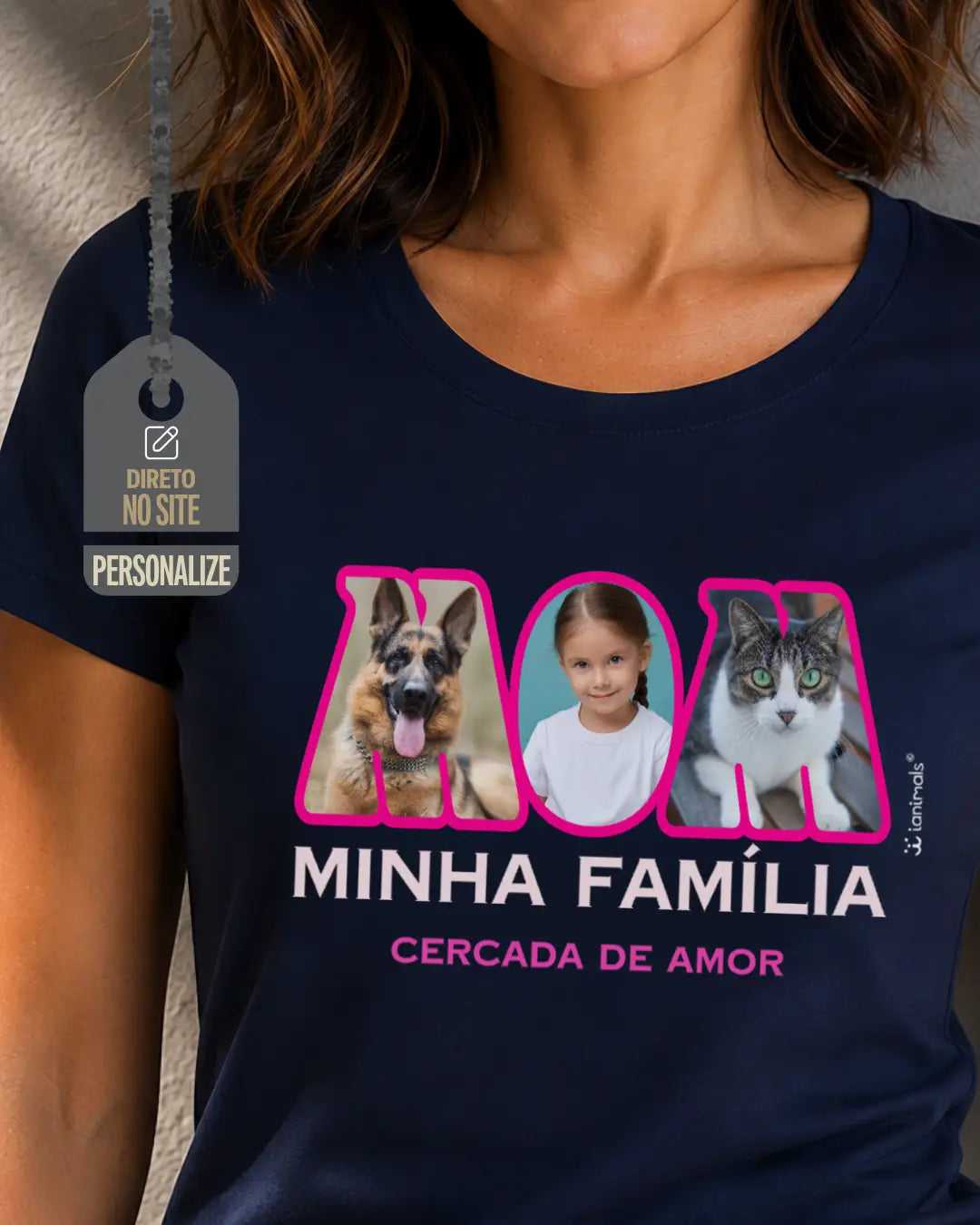 Camiseta MOM ou DAD Fotos - 1 ou 3 fotos - Personalizada | iAnimals