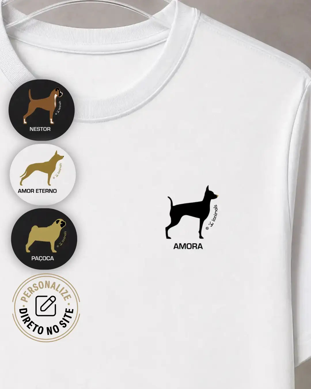 Camiseta Cão Raças  - Perfil / Side - Personalizado