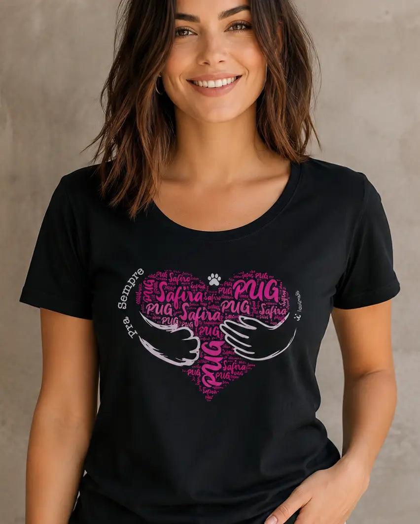 Camiseta Coração Abraço Pet - Nuvem de Palavras - Personalizada | iAnimals