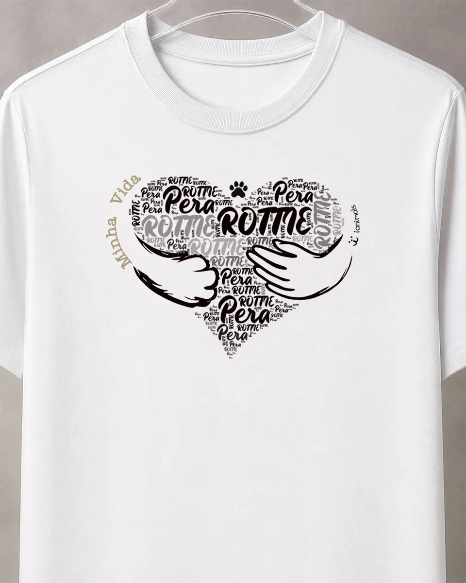 Camiseta Coração Abraço Pet - Nuvem de Palavras - Personalizada | iAnimals