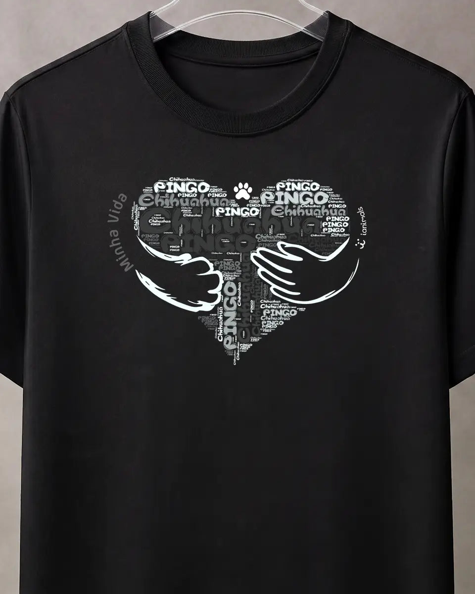 Camiseta Coração Abraço Pet - Nuvem de Palavras - Personalizada | iAnimals
