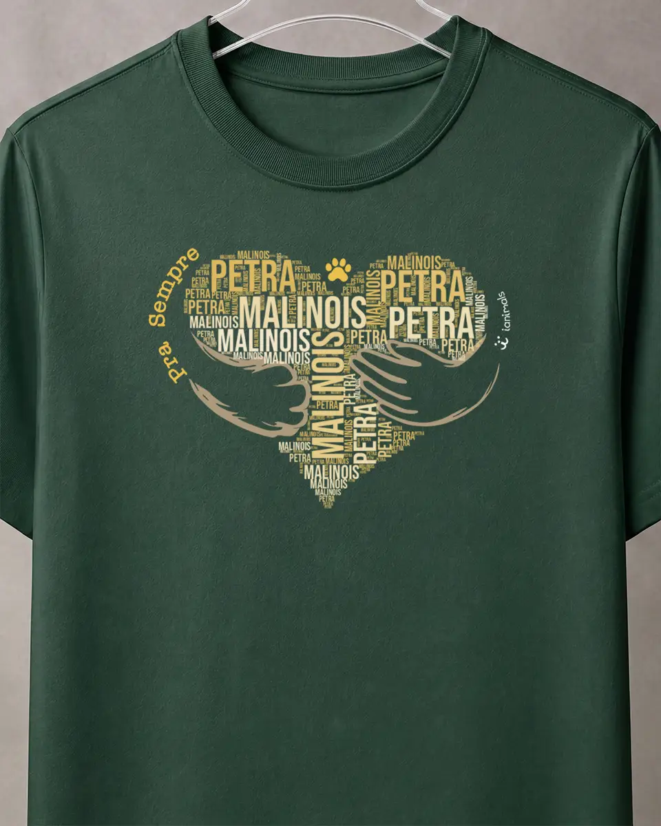 Camiseta Coração Abraço Pet - Nuvem de Palavras - Personalizada | iAnimals