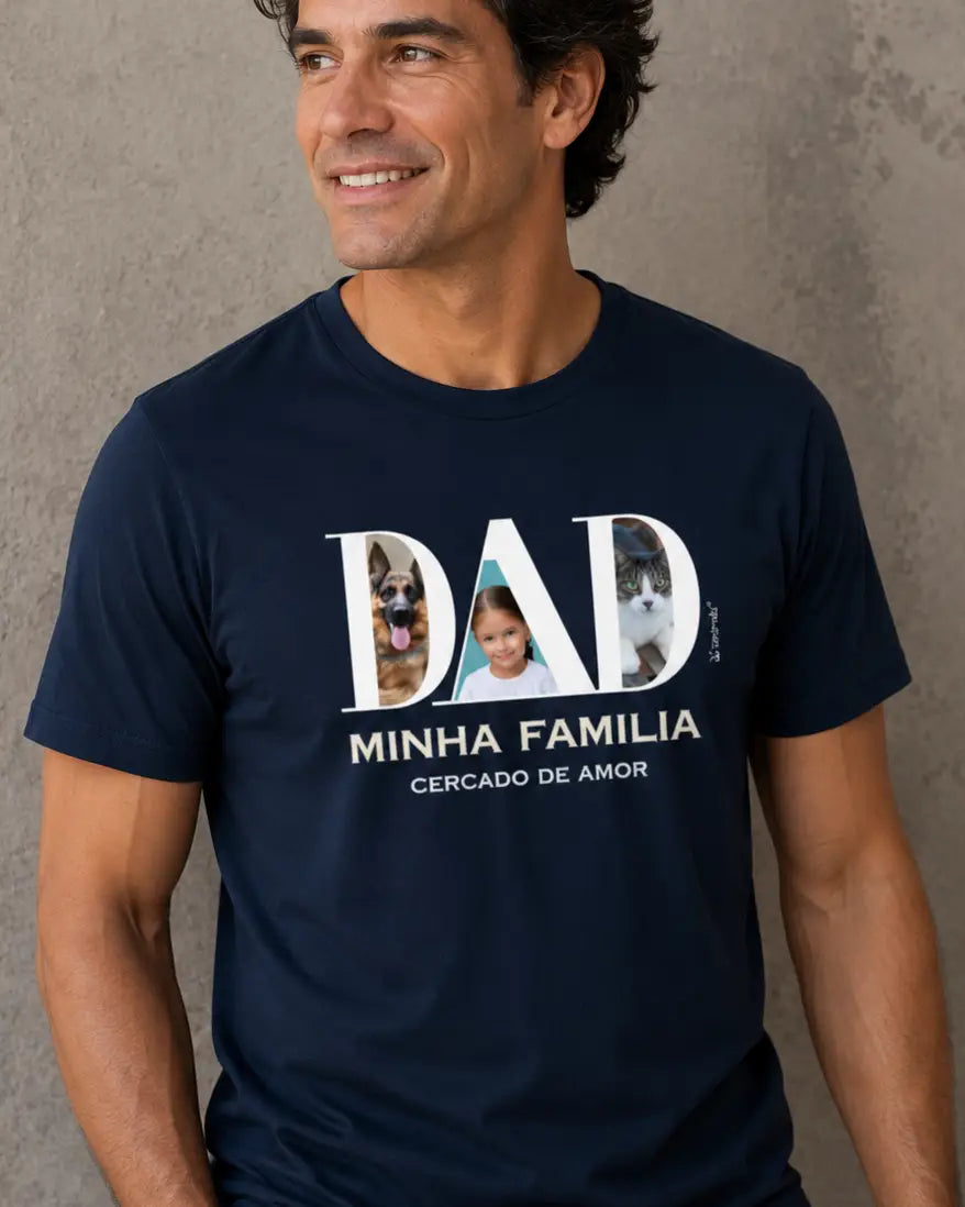 Camiseta DAD ou MOM Fotos - 1 ou 3 fotos - Personalizada | iAnimals