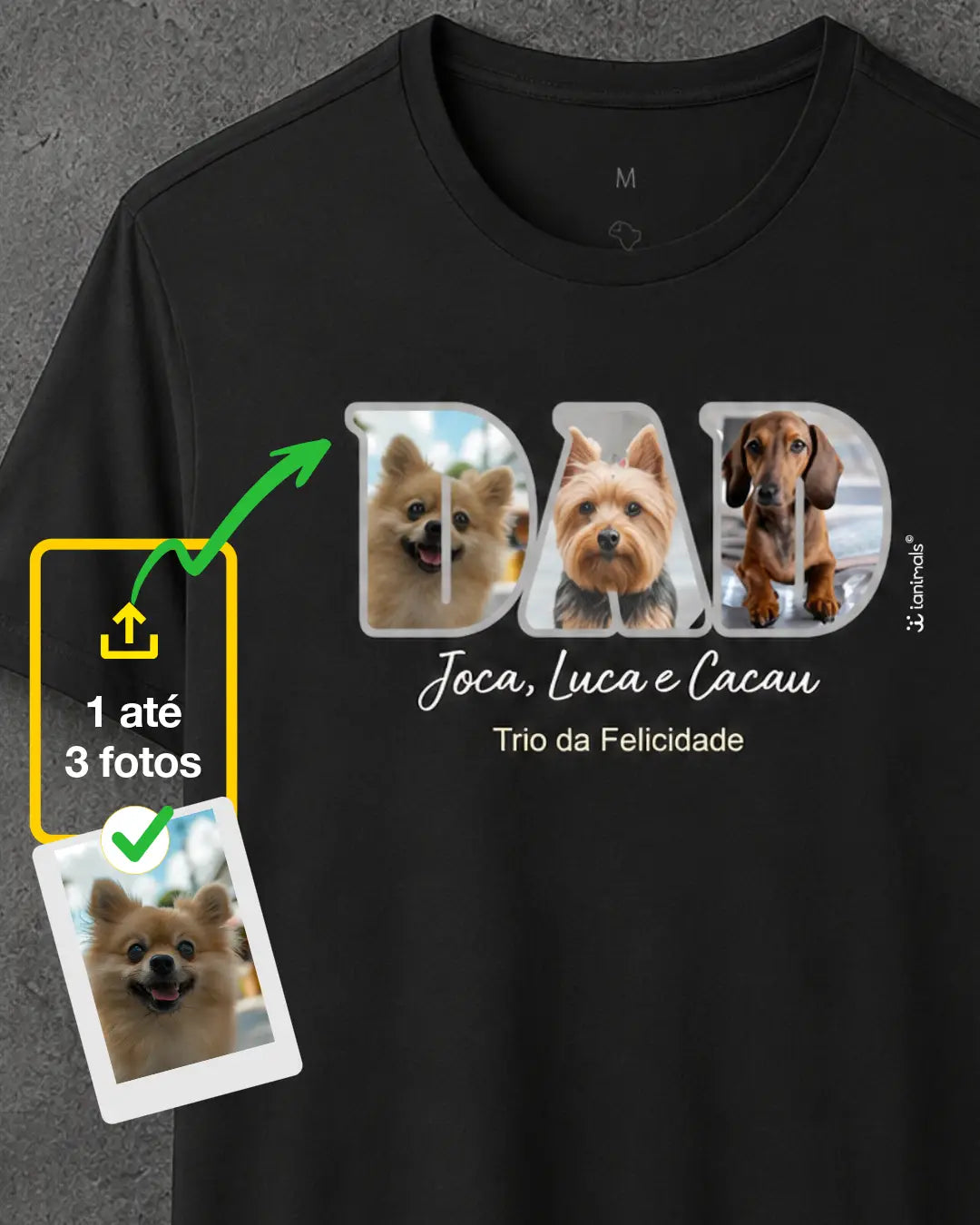 Camiseta DAD ou MOM Fotos - 1 ou 3 fotos - Personalizada | iAnimals
