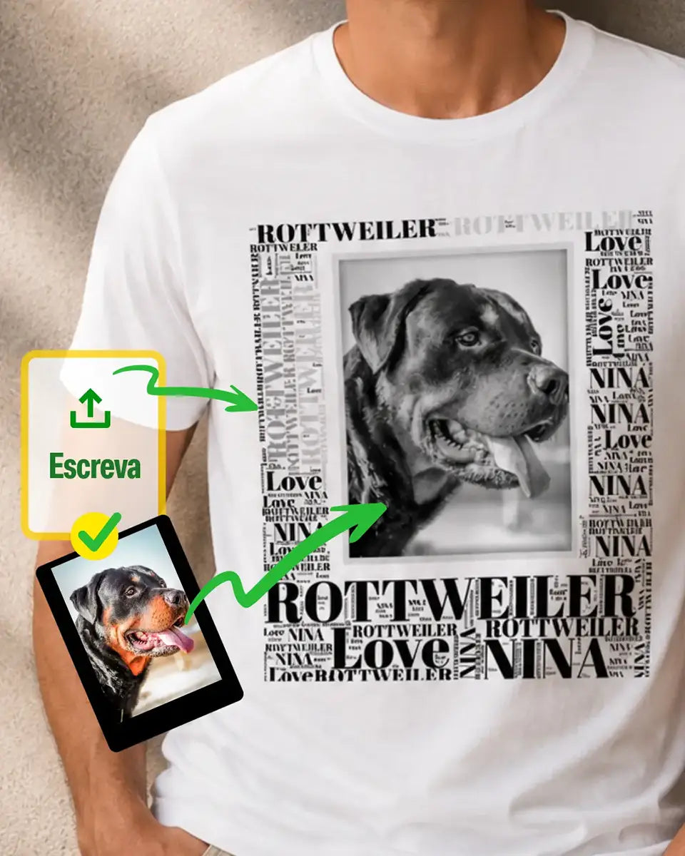 Camiseta Retrato & Moldura de Palavras - Personalizada