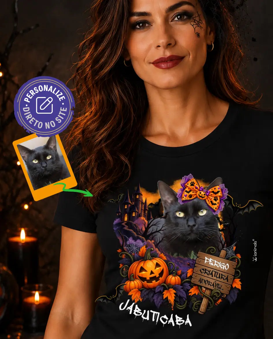 Camiseta Halloween Castelo com Foto - Personalizada