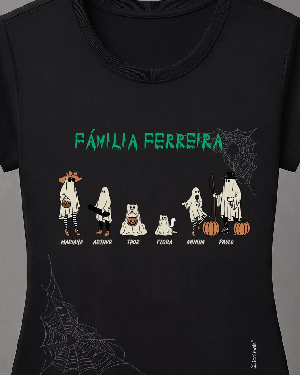 Camiseta Halloween Familia Ghost - até 10 nomes - Personalizada