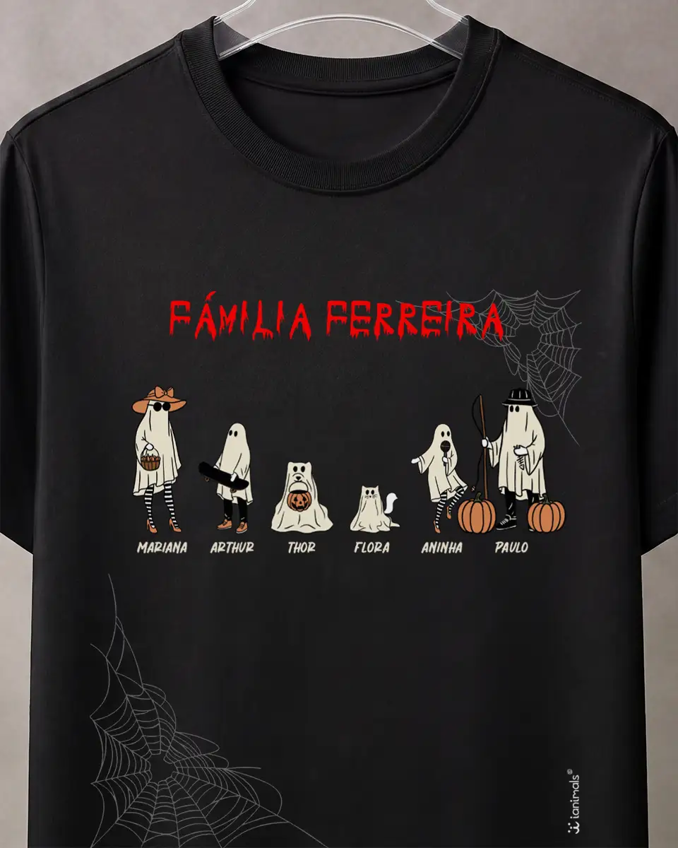 Camiseta Halloween Familia Ghost - até 10 nomes - Personalizada